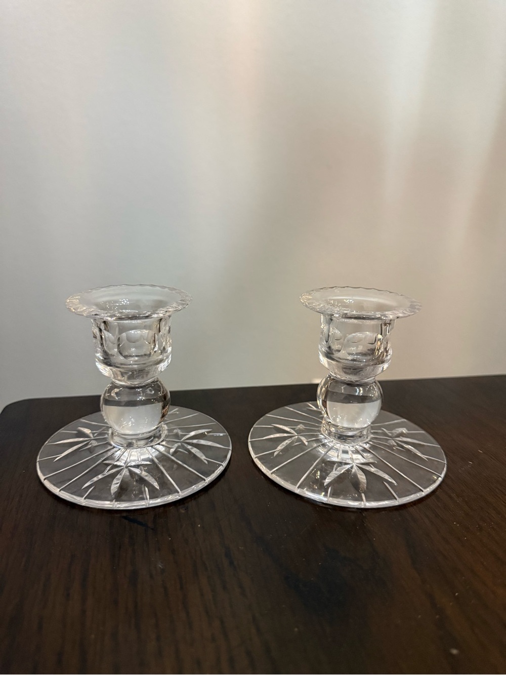 Vintage Cut Glass Crystal Candlesticks Candle Holders Starburst Base 3.5" Tall